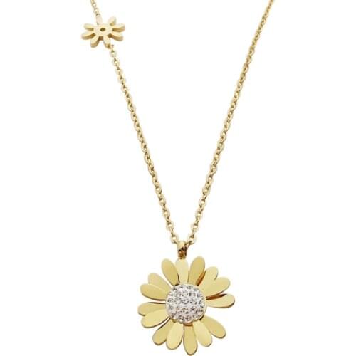 316L Stainless Steel New Fashion Upscale Jewelry Zircon Daisy Sun Flower Charms Chain Choker Necklaces Pendants For Women