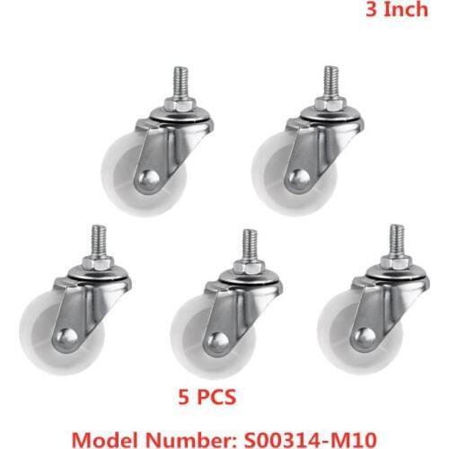 5 Pcs/Lot 3 Inch Light Screw Caster 10 * 25mm White Pp Thread Universal Wheel Hardware Tool