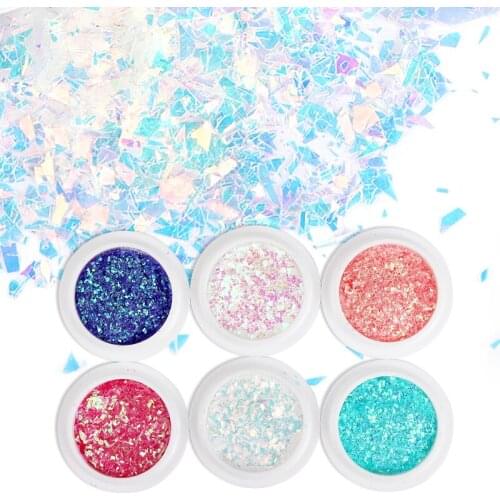 6 pcs Irregular Iridescent Glitter Nail Flakes Shell Sparkly Sequins Paillette Nail Art Decorations Gel Polish Nails Accessories