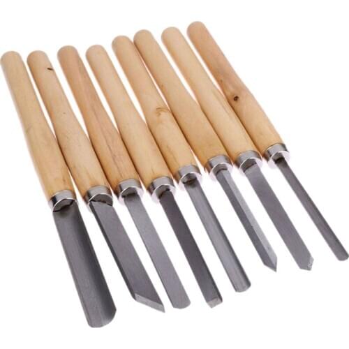 8Pcs/Set Woodworking Carving Chisel Knives Set Turning Tools Wood Craft Gouge Skew Parting Detail Chisel Handle Sculpture Knives