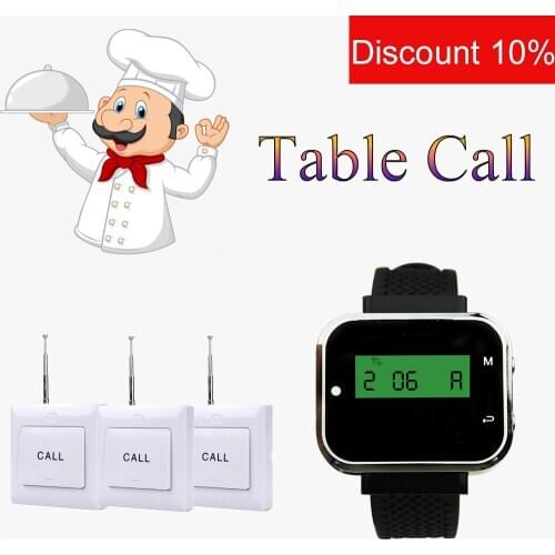 JINGLE BELLS wireless calling system 3 call buttons+1 rechargeable watch pager restaurant service equipment/ service call bells