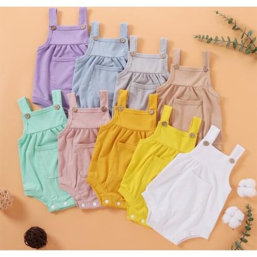 9 Color Newborn Infant Baby Boy Girl Bodysuit Summer Button Jumpsuit Striped Casual Sleeveless Backless Solid Outfits Clothes
