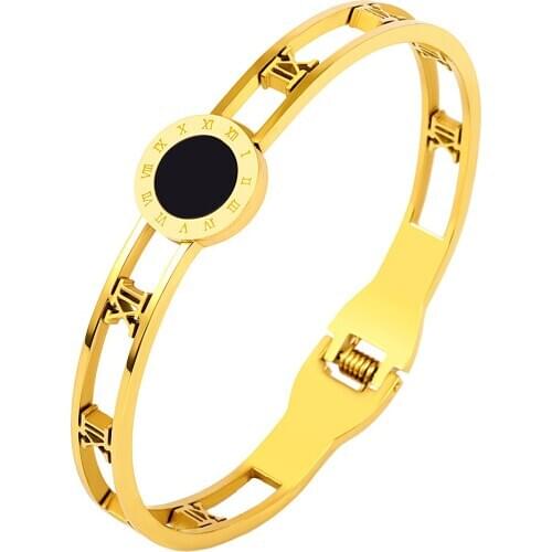 Hollow Roman Letter Bracelet Bangle Black Charms Gold Bangles For Women Fashion Jewelry