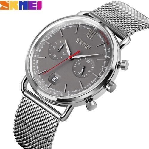 Fashion Mens Watches Skmei Brand Quartz Watch Men Stopwatch Date Wristwatch For Man Luxury Stainless Steel Waterproof Clock Male