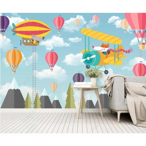 Photo wallpaper 3d custom mural Cartoon hot air balloon airplane childrens room home decor Wallpaper for walls in rolls