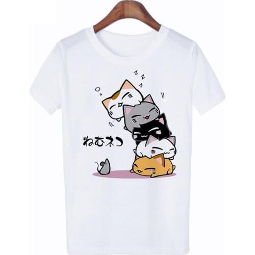 2021 Anime Women T Shirt Funny Cat Women Kawaii White T Shirt Harajuku Cute Gblouses Raphic Tees Goth Leisure Streetwear Female