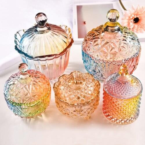 Crystal glass candy can with cover creative personality fashion small delicate glass fruit plate covered household storage can