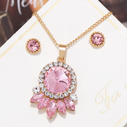 MINHIN Bridal Jewelry Sets for Women Luxury Crystal Stone Pendant Necklace Earrings Set Mothers Day Gift