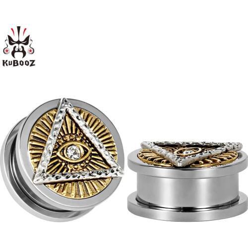 KUBOOZ 2PCS Ear Piercing Plugs Tunnels Gauges Stretcher Stainless Steel Earrings Eye God Body Jewelry Expander Fashion Gift