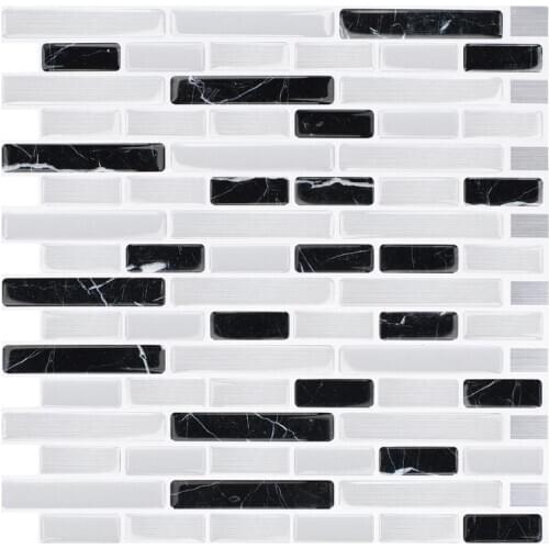 EasyTiles Adhesive Backsplash Tiles Hotel Decorative Wall Tiles Bathroom Backsplash Black And White Striped Decoration- 1 Sheet