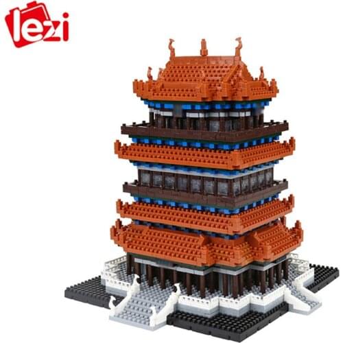 Lezi LZ8009 World Famous Architecture Model Set Guanque Tower Micro Mini Blocks Famous Chinese Buildings Attractions China Brick