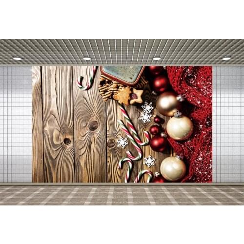 Lyavshi Vintage Wooden Boards Texture Christmas Background Gold Balls Candy Snowflake Poster Photographic Photo Backdrop Banner