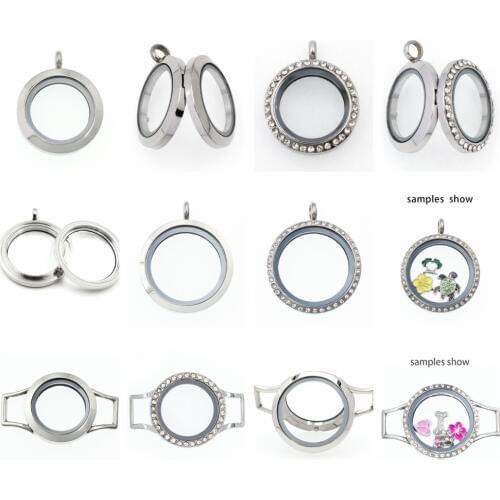 10pcs 20mm/25mm/30mm Bling Glass living Memory Locket medallion 316L stainless steel locket fit making necklace wrap bracelet