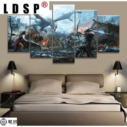 LDSP Ancient Home Decor Modular Canvas Picture 5 Piece Elder Scrolls V Skyrim Game Painting Poster Wall For Home Canvas Painting