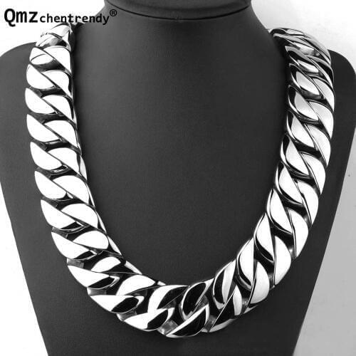 Qmzchentrendy 32MM 71CM Super Heavy Thick Mens Flat Round Curb Cuban Chain Necklaces Tone 316L Stainless Steel Hip hop Necklace