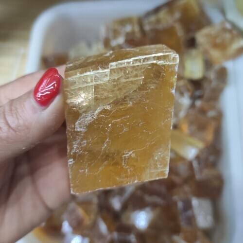 Natural orange calcite unique mineral Iceland spar Original rough mineral rock crystal stone quartz Home decor