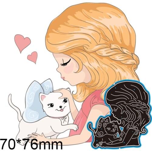 New Metal Cutting Dies Scrapbooking Cat and Girl Playing DIY Album Paper Craft Embossing Stencil Decoration 70*76mm