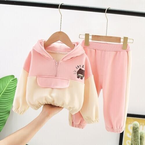 Clothes for Girl Boys 2021 Fall Spring Winter Velvet Warner Baby Set Casual Long Sleeved Toddler Hooded Oufit 1 2 3 4 Years