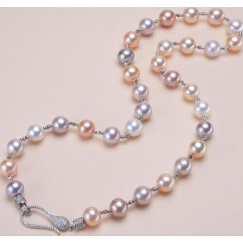 HUGE 12-13MM SOUTH SEA ROUND MULTICOLOR PEARL NECKLACE 20INCH 925S kkk