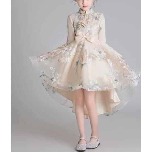 Chinese Style Girls Princess Dress Full Sleeves Lace Girls Party Dress 10 12y Year Casual Little Baby Girl Ceremony Dress 4y 8y
