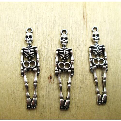 25pcs 39x9mm Skeleton Charms Skeleton Hanging on Rope Charm Pendants DIY necklace/ bracelets charms antique silver tone