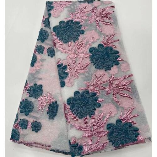 Latest African Brocade Jacquard Fabric 2021 Damask Lace Cloth French Organza Net Mesh Material Nigerian Tissus For Sewing POZ25