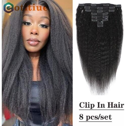 Eotltiue Brazilian Remy Yaki Straight Hair Clip In Human Hair Extensions Natural Color 8 Pieces/Sets Full Head 120G For Woman
