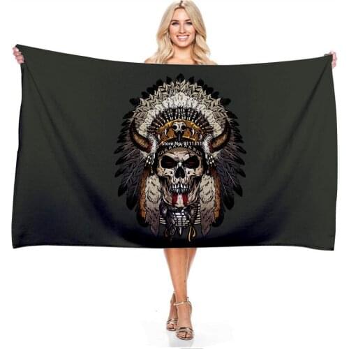 Retro Indian Skull 3D Digital Printed Bath Towel Rectangular Bath Towel Absorption Quick Dry Microfiber Beach Towel