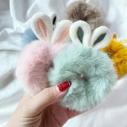 Cute Faux Fur Rabbit Ears Hair Rope Ties Hair Scrunchies Women Hairband Ponytail Holder Headband Ornament Girls Hair Accessories