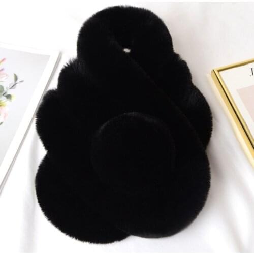 Black winter scarf Luxury Faux Fur Warm Scarf Fashion Soft Plush Thicken Snood Scarves Shawl for Adult Kids Women Girls Gift