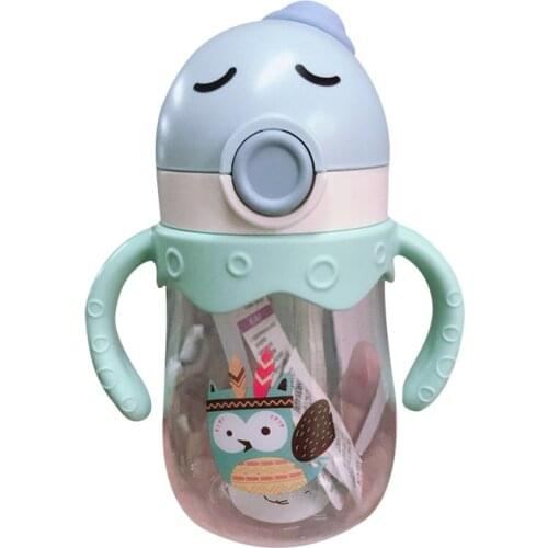 Kids Children Cartoon Animal School Drinking Water Straw Bottle Gravity Ball Straw Baby Cup with Shoulder Strap Water Bottle New