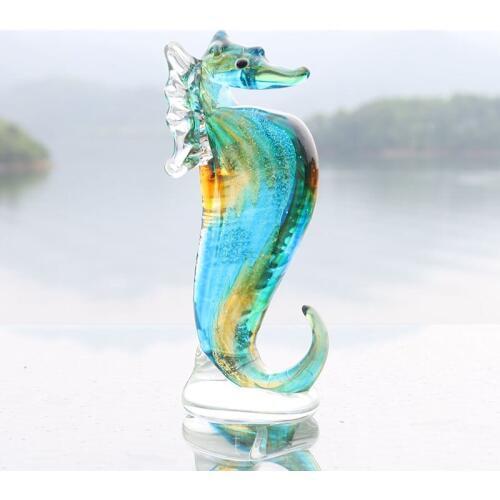 H&D Handmade Glass Seahorse Paperweight Collectible Art Glass Blown Sea Life Animal Figurine Miniature Home Decor Christmas Gift