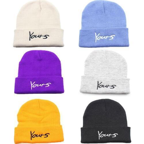 Men Women Knitted Hat Embroidery Yours Beanie Skullcap Cap Brimless Retro Unisex HipHop Elastic Warm Winter Ski Beanie Hat