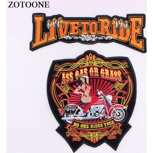 ZOTOONE Punk Large Back Patches Embroidered Motorcycle Iron On Patches Clothing for Jacket Biker Sexy Lady Rock LIVE TO RIDE F