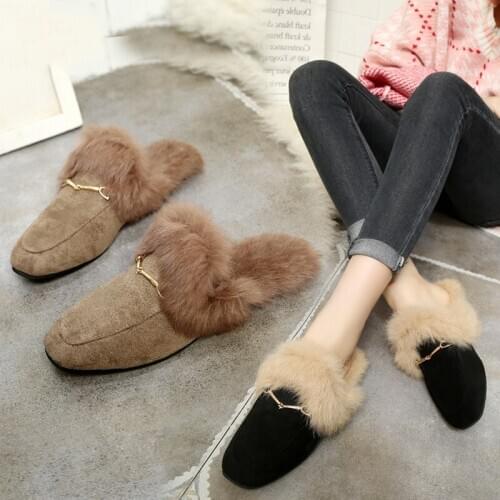 2019 Women Furry Slippers Ladies Cute Plush Hair Fluffy Sandals Womens Fur Slippers Winter Warm Slippers for Women Hot K5-66