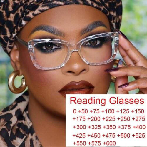 Female Reading Magnifying Glasses Transparent Square Frame Brand Designer Computer Anti-fatigue Presbyopia Eyeglasses 0 to +6.0