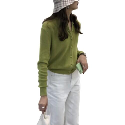 Women Knitted Cotton Cardigan Sweater Round Neck Button Down Cardigans