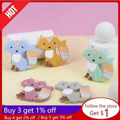 Sunrony 1pc Baby New Cartoon Animal Fox Food Grade Silicone Pendant DIY Teething Toy Small Tooth Stick Baby Teether Gift