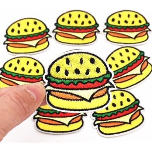 1Pcs Food hamburger restaurant work Patches For Clothing Iron On Sewing On Embroidered Applique Patch DIY Apparel Accessories