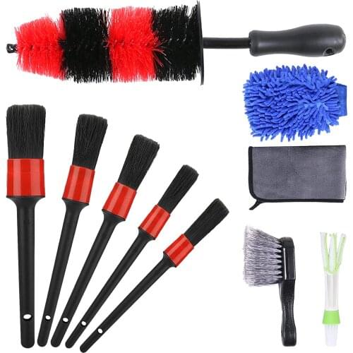10 car beauty brush sets, car cleaning sets include alloy wheel brushes, tire brushes, interior brushes, gloves and towels