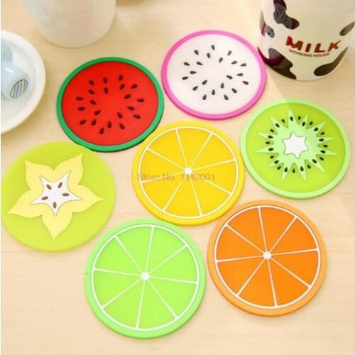 100Set 6Pcs/Set Cute Fruit Coaster Colorful Silicone Tea Cup Drinks Holder Mat Placemat Pads