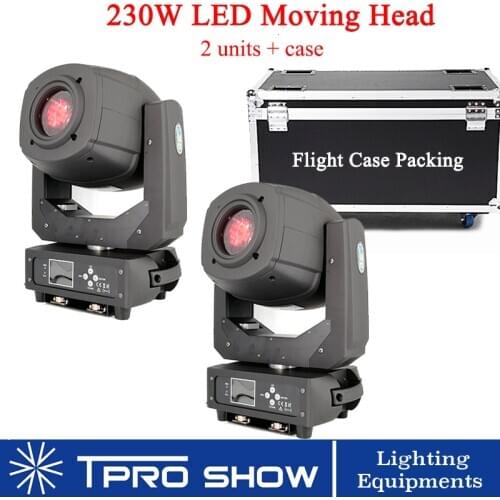 2Pcs 230W LED Moving Head Lyre Beam Spot Wash Lights Gobo Prism Zoom Effect With Flight Case For Wedding Stage Mobile DJ Show