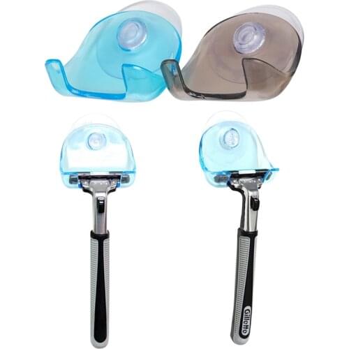 2Pcs Plastic Shaver Holder Washroom Wall Sucker Suction Cup Hook Razor Bathroom Shaver Hanging Rack Clear Storage Shelf