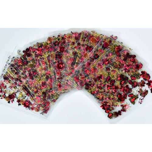 30pcs/Set Flowers Butterfly 3D Hot Stamping Nail Sticker Removable Nails Art Decals 5*6cm Gold Red Self Adhesive Accessory HJ/01