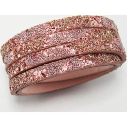 5x2mm Pink rough glitter leather cord 5mm flat leather cord