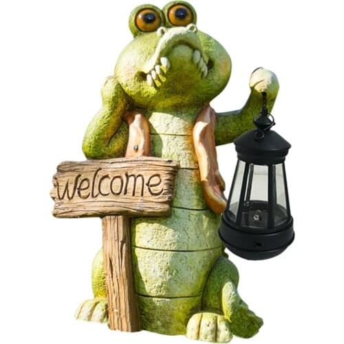 Alligator Solar Lamp Garden Crocodile Cayman Figurine Porch Decorative
