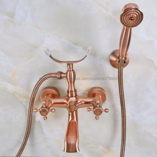 Antique Red Copper Bathroom Tub Faucet W/Hand Shower Sprayer Clawfoot Mixer Tap Wall Mounted Nna360