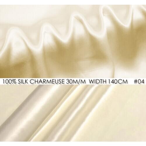100% SILK CHARMEUSE SATIN Fabric 140cm width 30momme Natural Silk Pure Soie Party Dresses Fabrics Cream #04