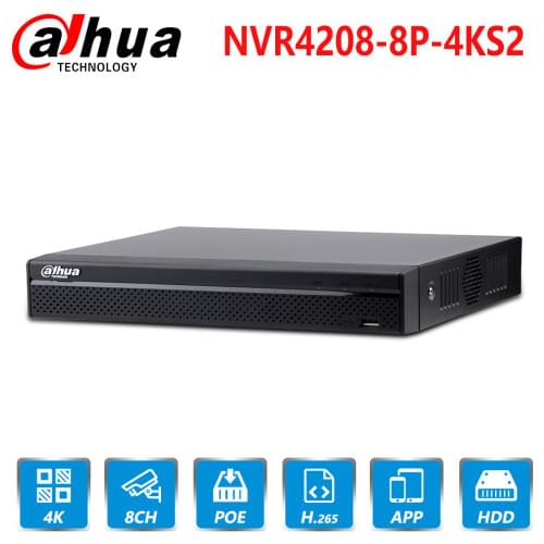 Dahua NVR4208-8P-4KS2 8 Channel 8PoE 4K&H.265 Lite Network Video Recorder 4K Resolution For IP Camera Security CCTV System