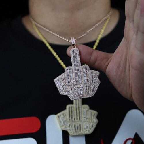 Cheap Hip hop Men necklace with rose gold color plated big large hand pendant with 5A cz paved Long rope chain necklace for boy